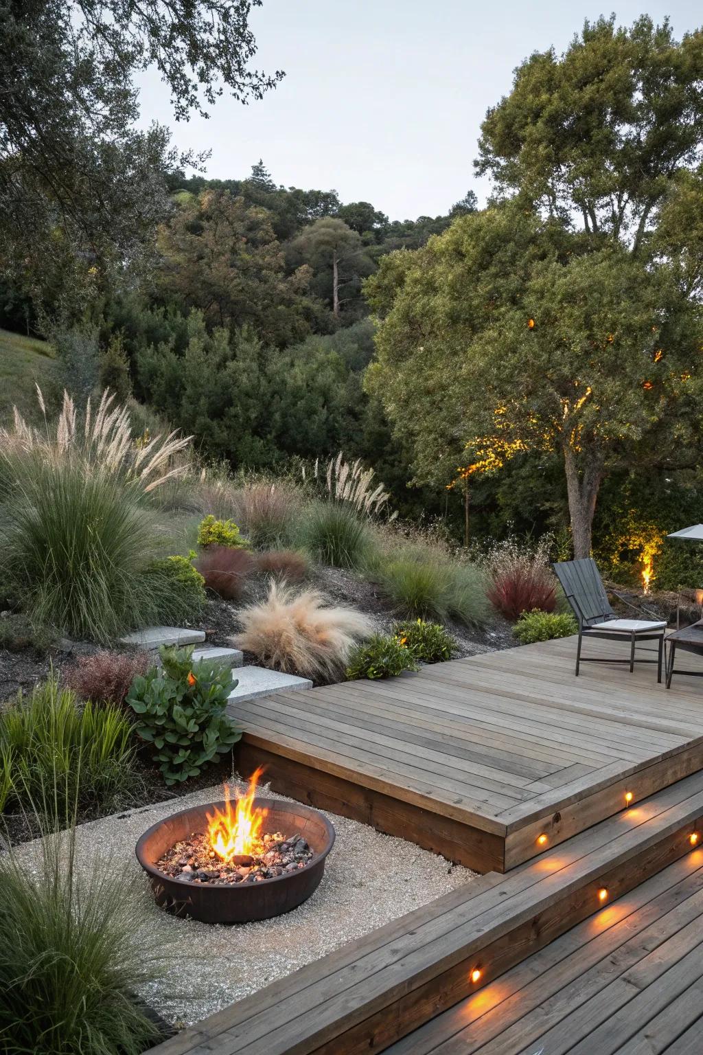 Native plants add a natural touch to the deck.