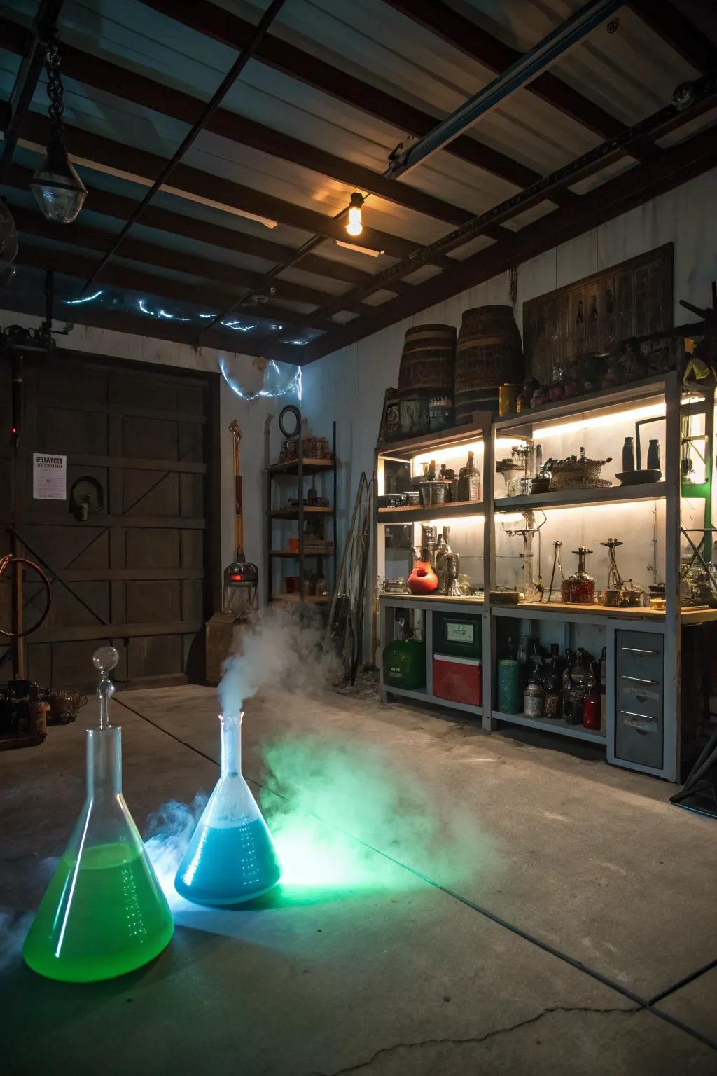 Experiment with a mad scientist’s lab theme for a spooky vibe.