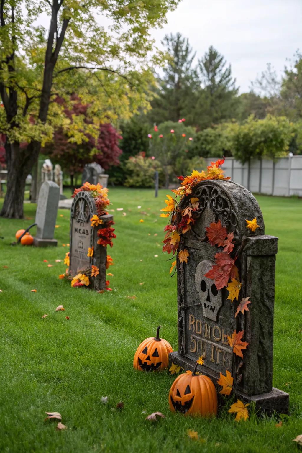 Utilize your outdoor space to create an authentic graveyard scene.