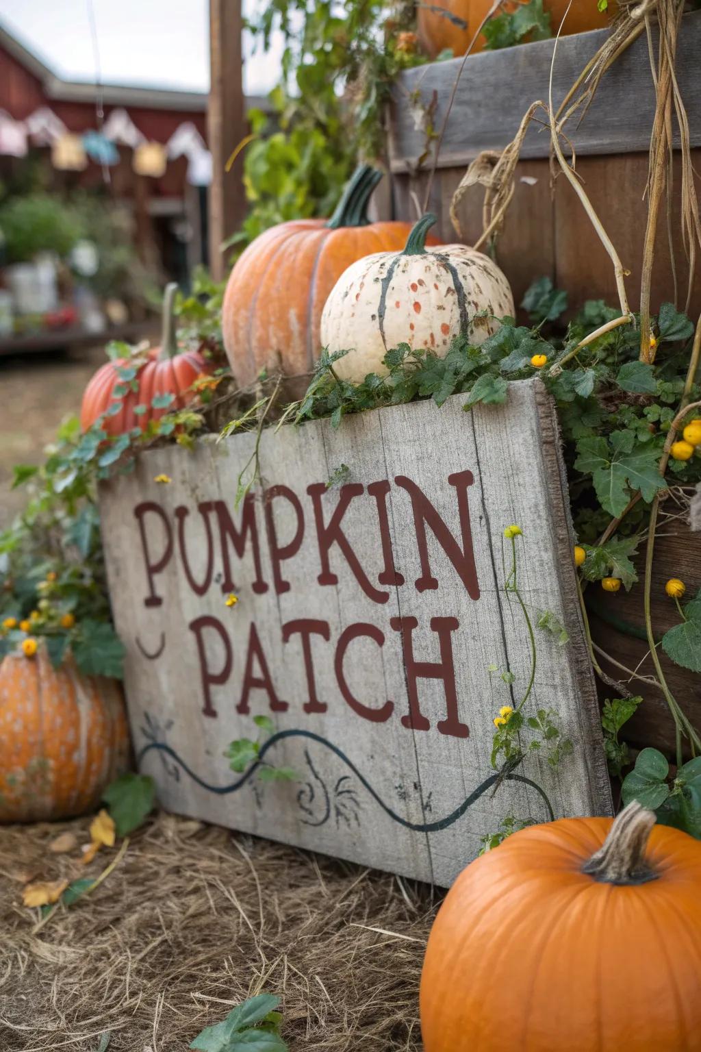A playful 'Pumpkin Patch' sign for a festive touch.