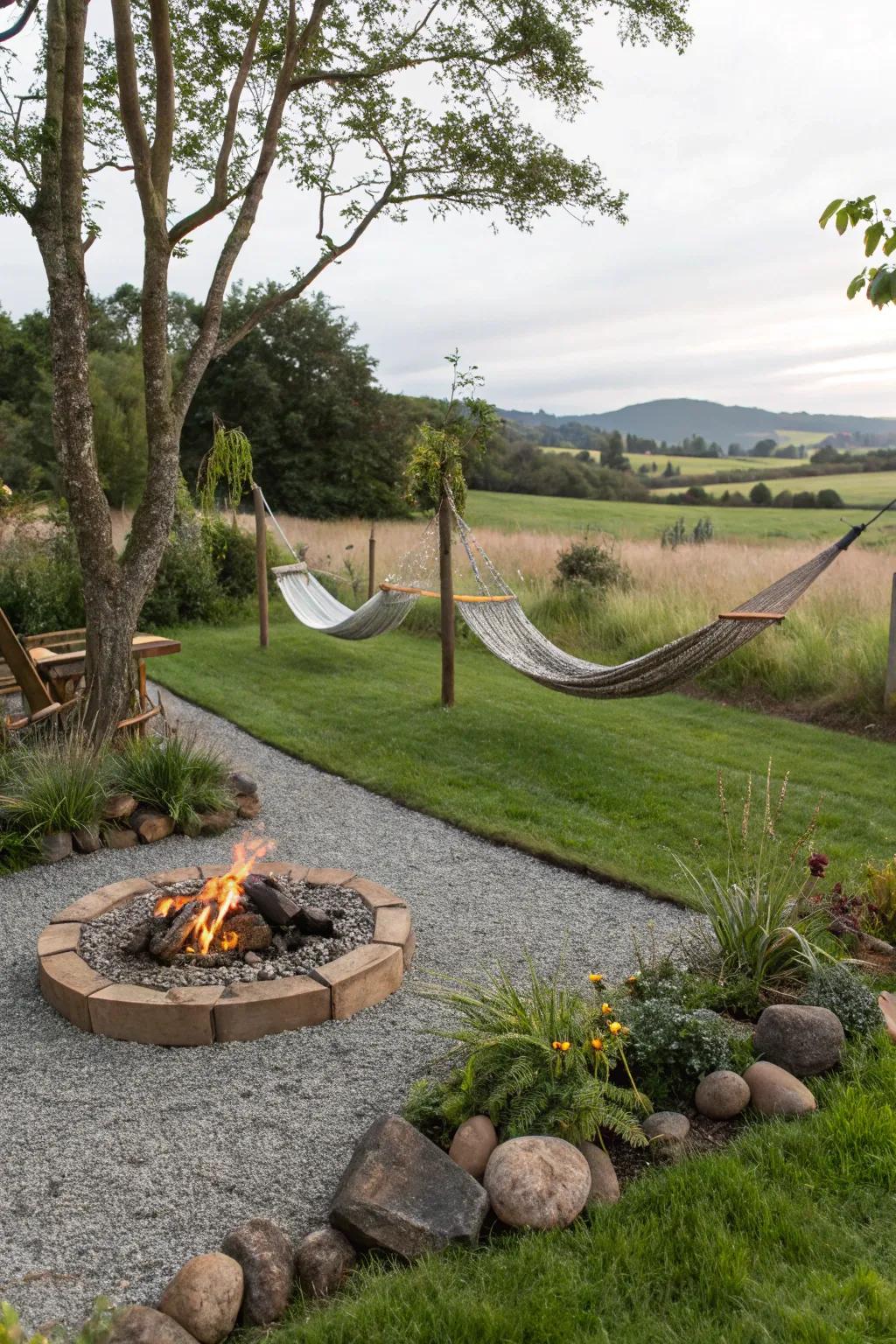 Mixing gravel with grass offers a practical and aesthetic balance.
