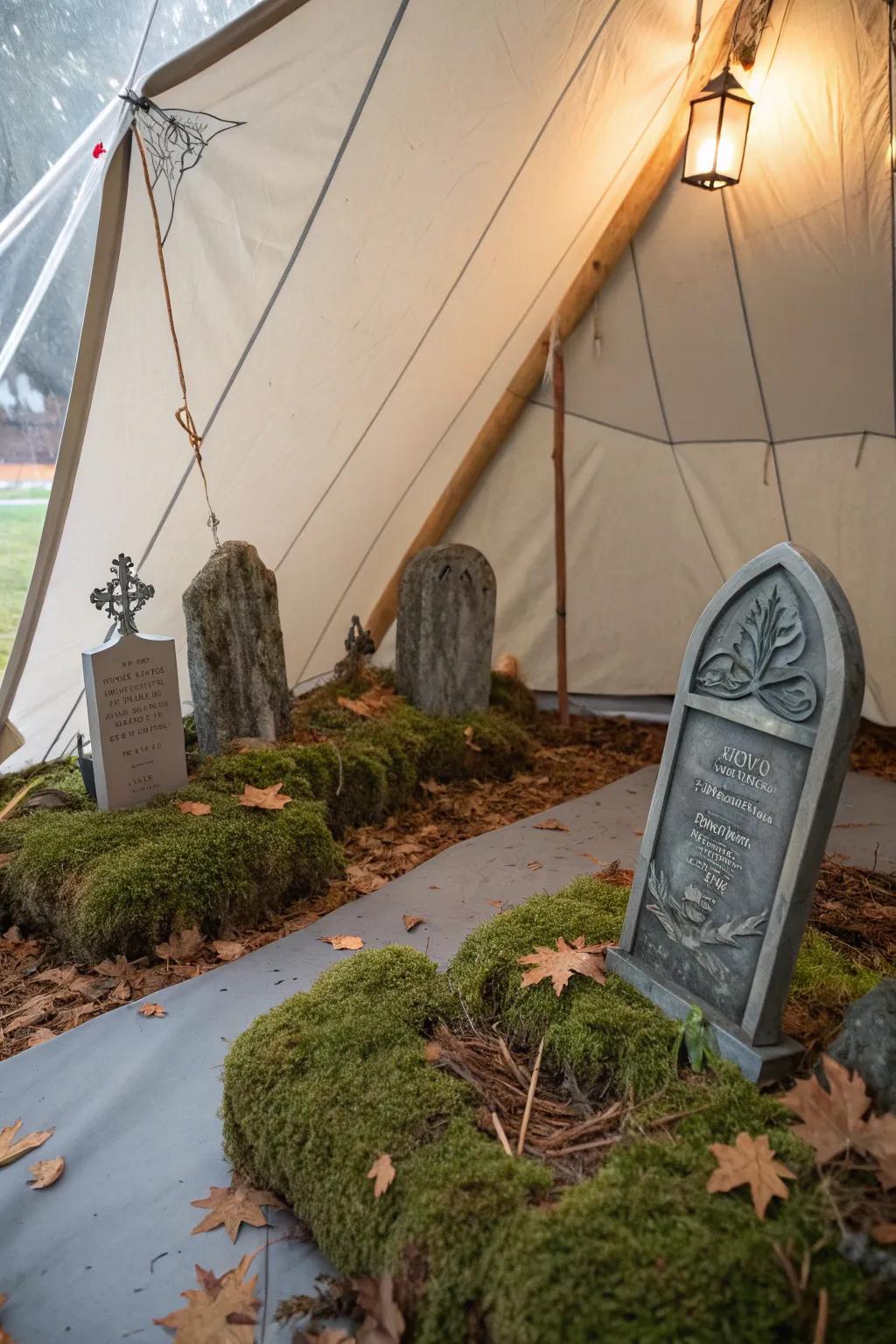 A graveyard inside your tent adds a chilling touch.