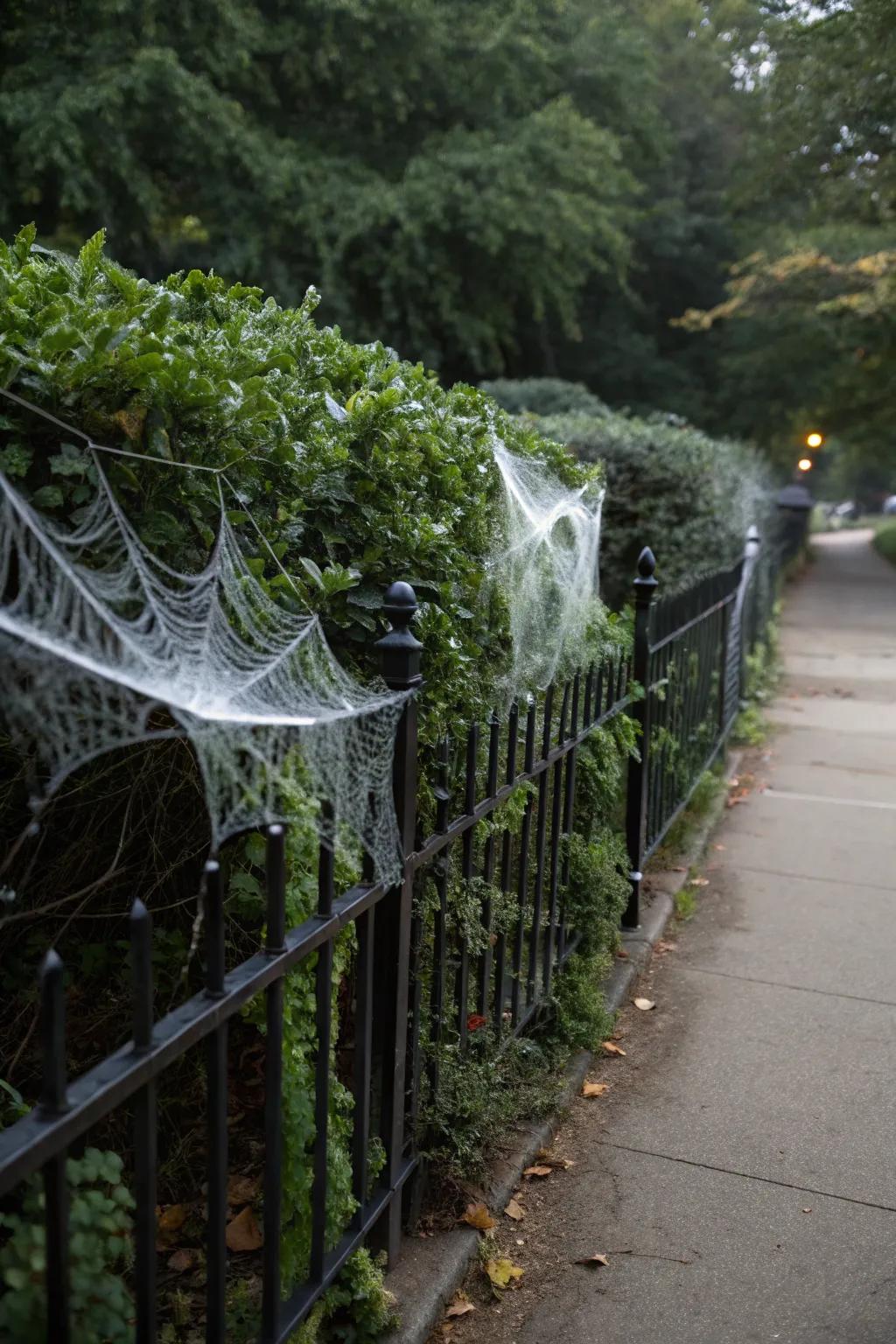 Spider webs add a creepy, crawly element to your haunted yard.