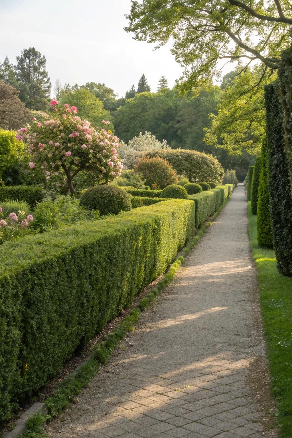 Hedges lining pathways create a sense of order and beauty.