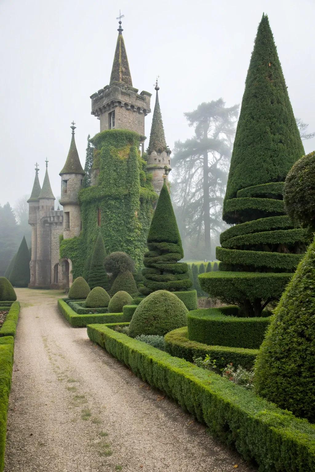 Introduce gothic charm with castle top hedge designs.