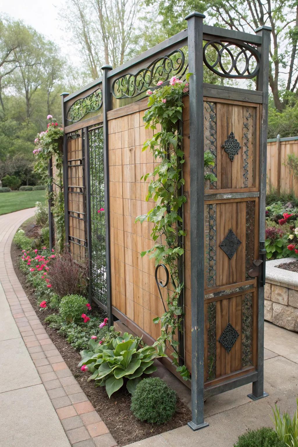 Mixed materials offer a creative and textured screening solution.