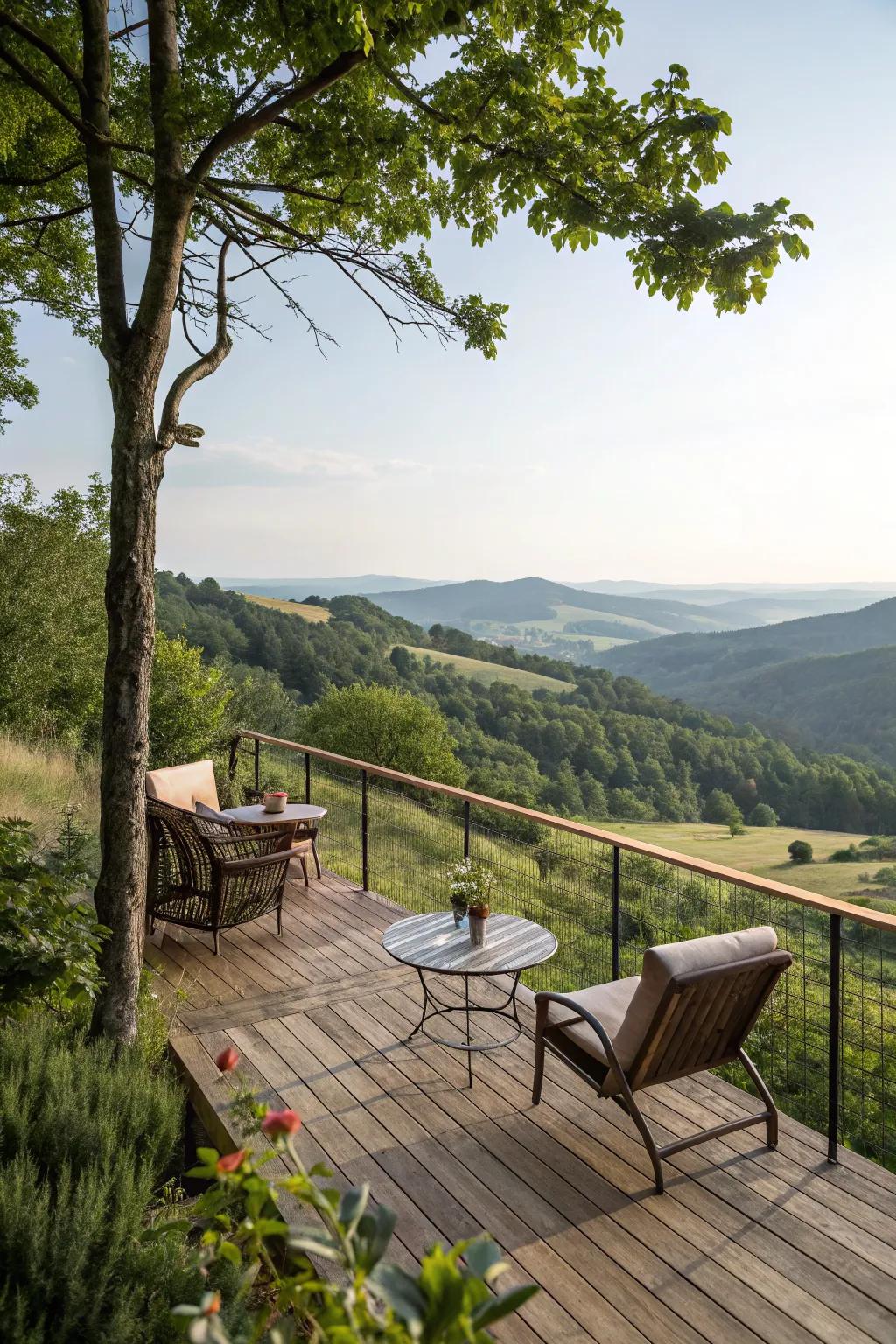 A hillside deck offers a perfect spot for relaxation.