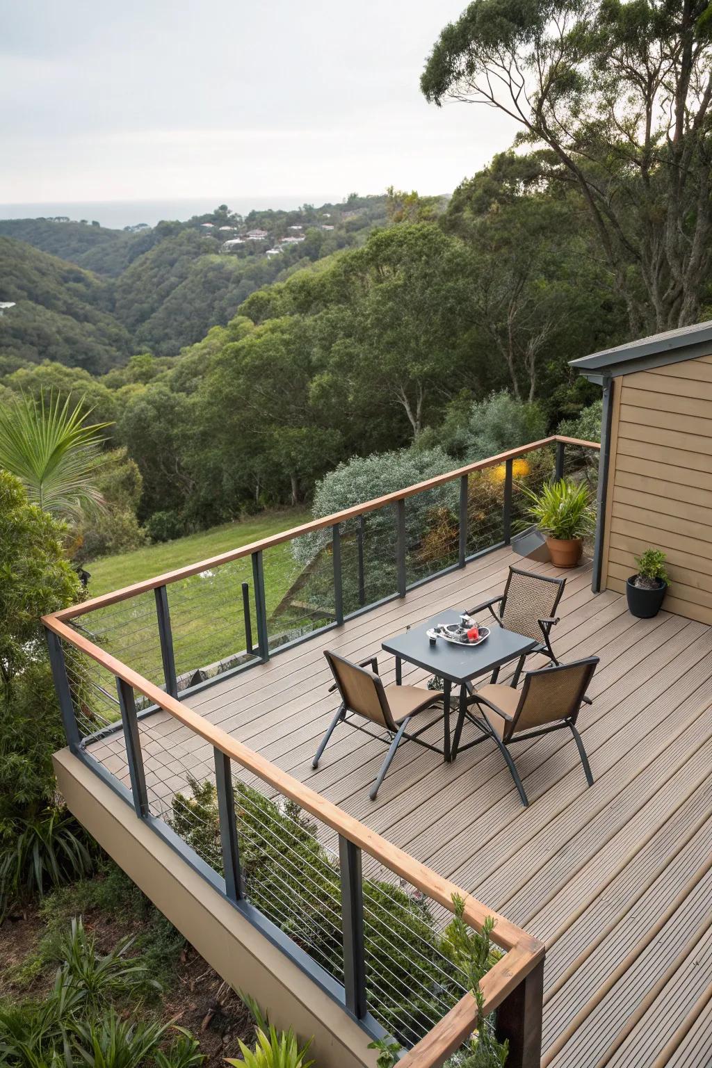 An example of maximizing space on a small sloped deck.