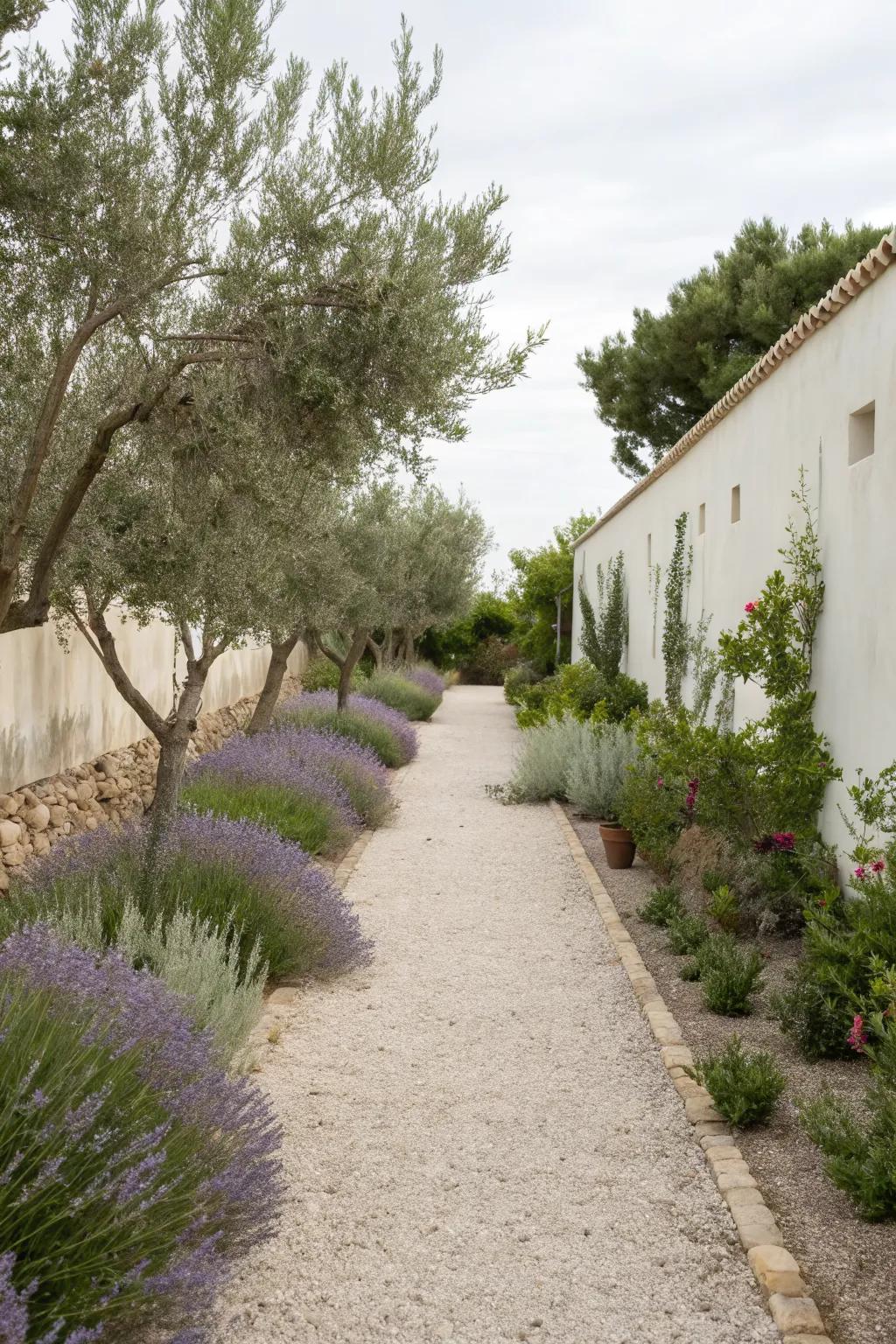Achieve a Mediterranean feel with a classic gravel path.