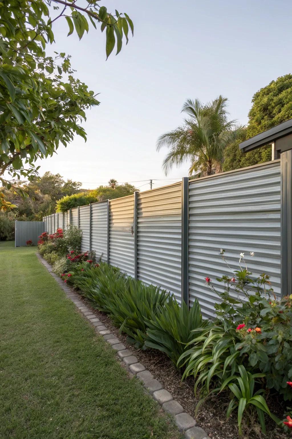 Achieve ultimate privacy with a solid horizontal corrugated metal fence.