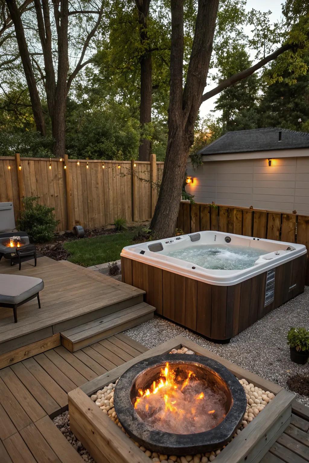 A fire pit adds warmth and ambiance to your hot tub area.