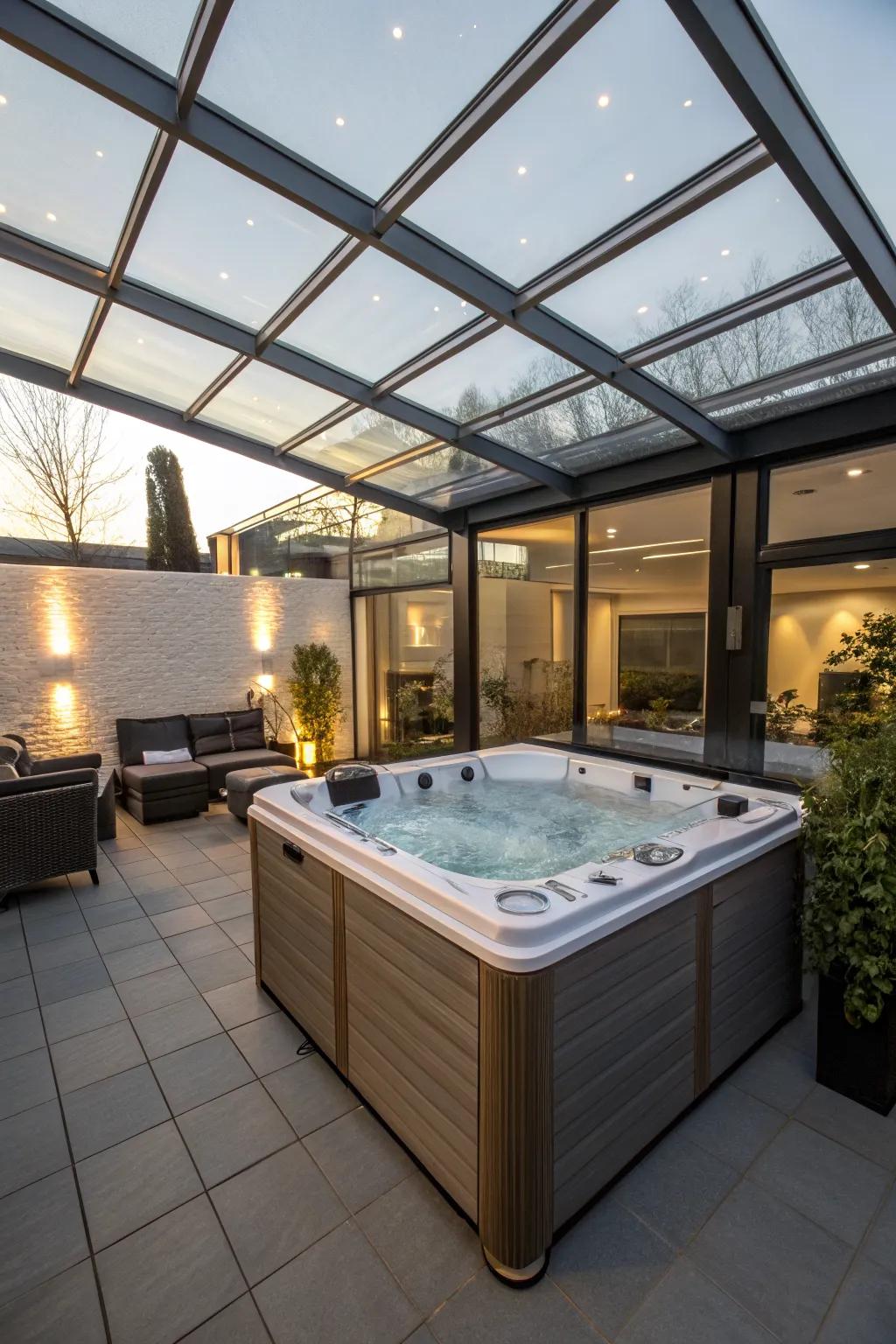 Glass panels offer a sleek and modern touch to your hot tub.