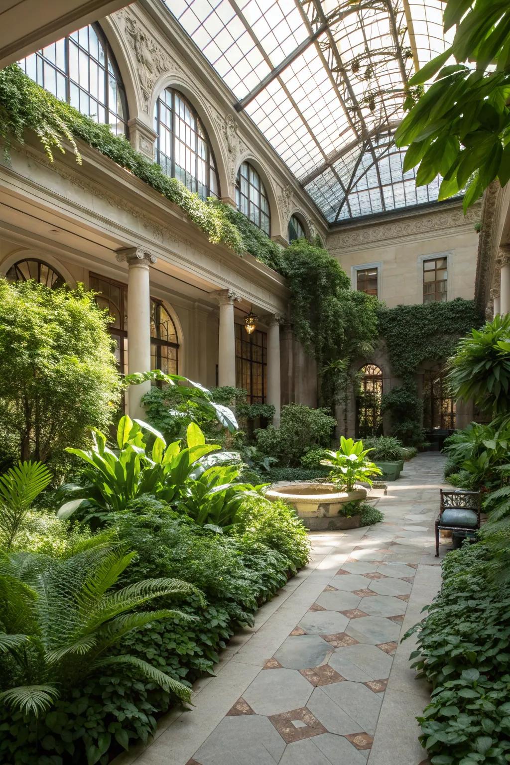 Atrium gardens create a seamless blend of nature and interior design.