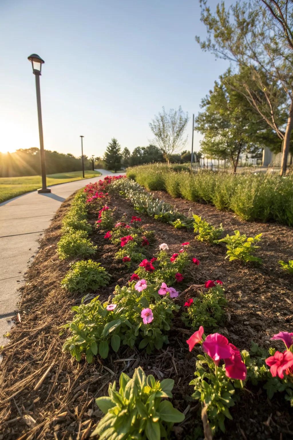 Mulch and ground covers offer low-maintenance beauty.