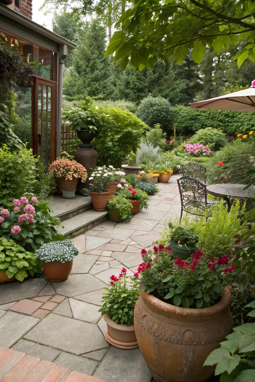 A garden oasis with vibrant plants and flowers.