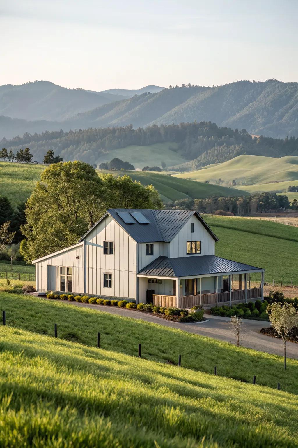 Board and batten siding captures the modern farmhouse aesthetic.