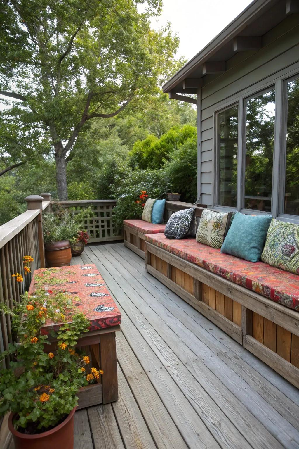 A functional deck with built-in seating for comfort and style.