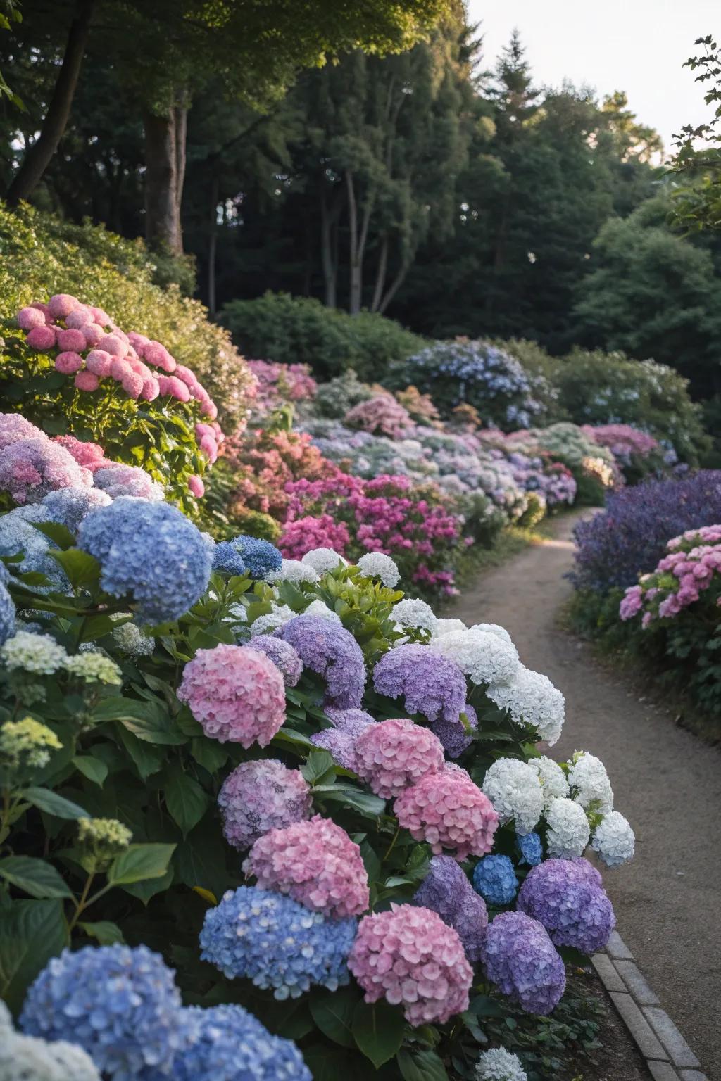 A colorful display of hydrangeas showcasing diverse hues.