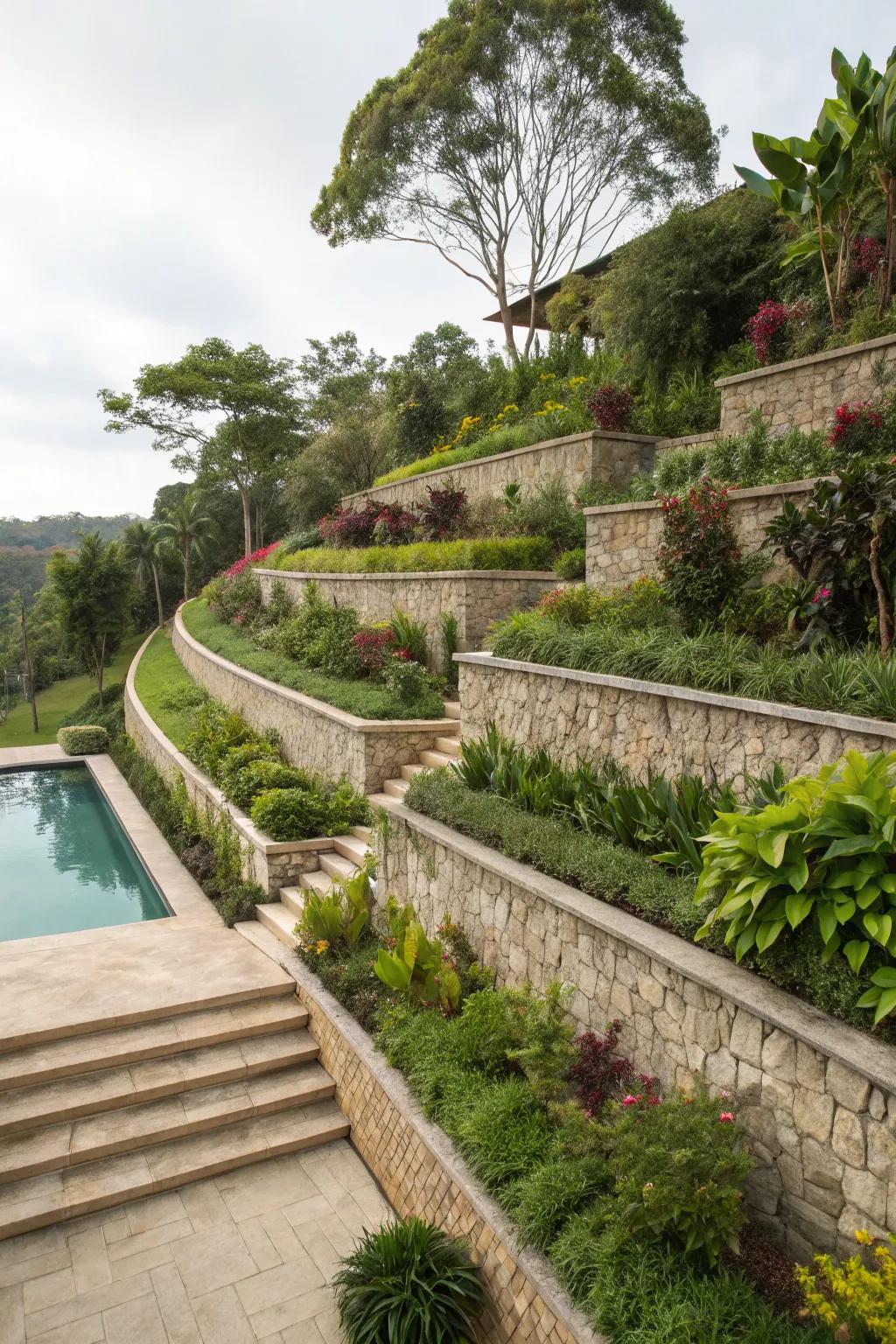 Add dimension with tiered terraces.