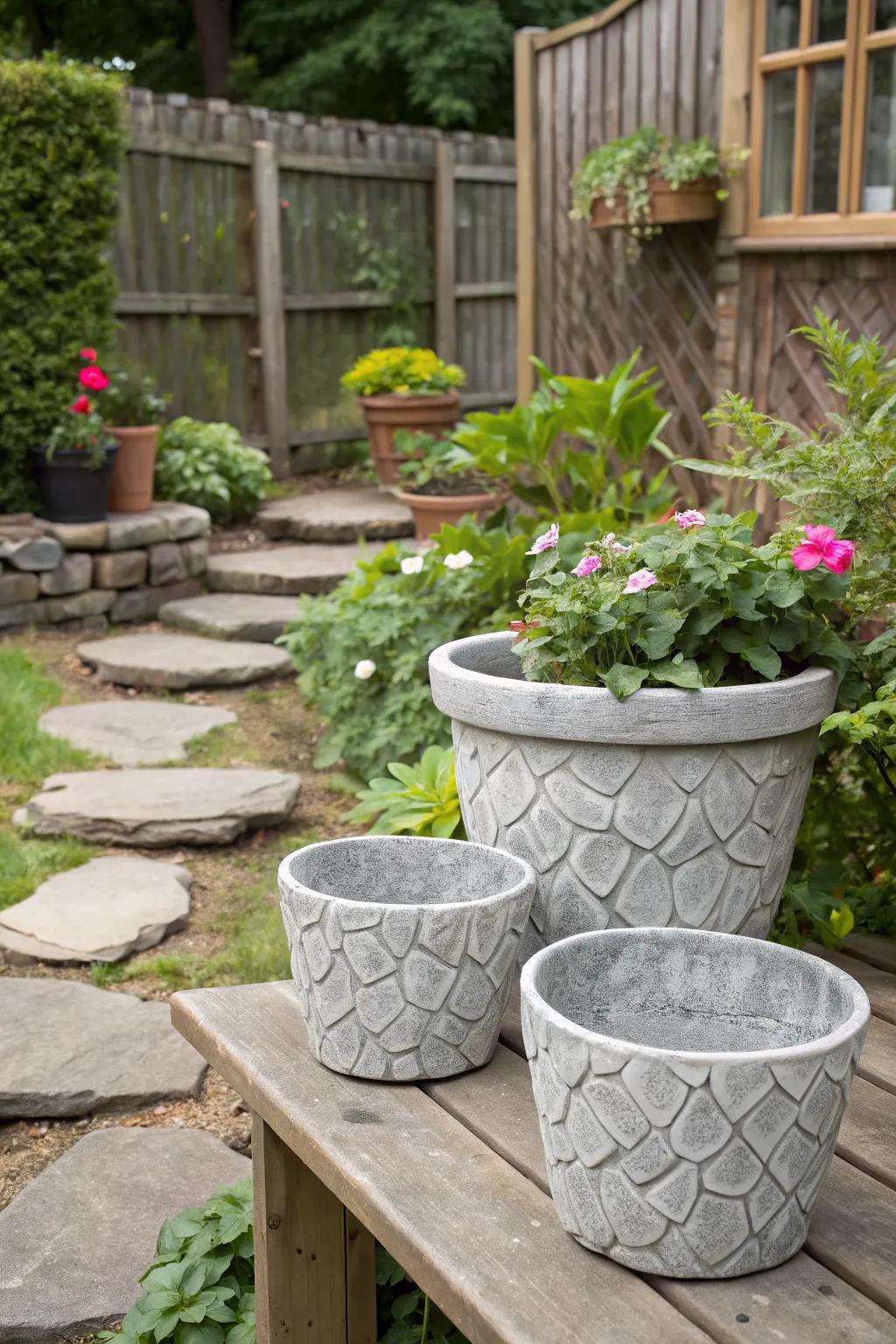 Achieve a rustic look with faux stone textures.