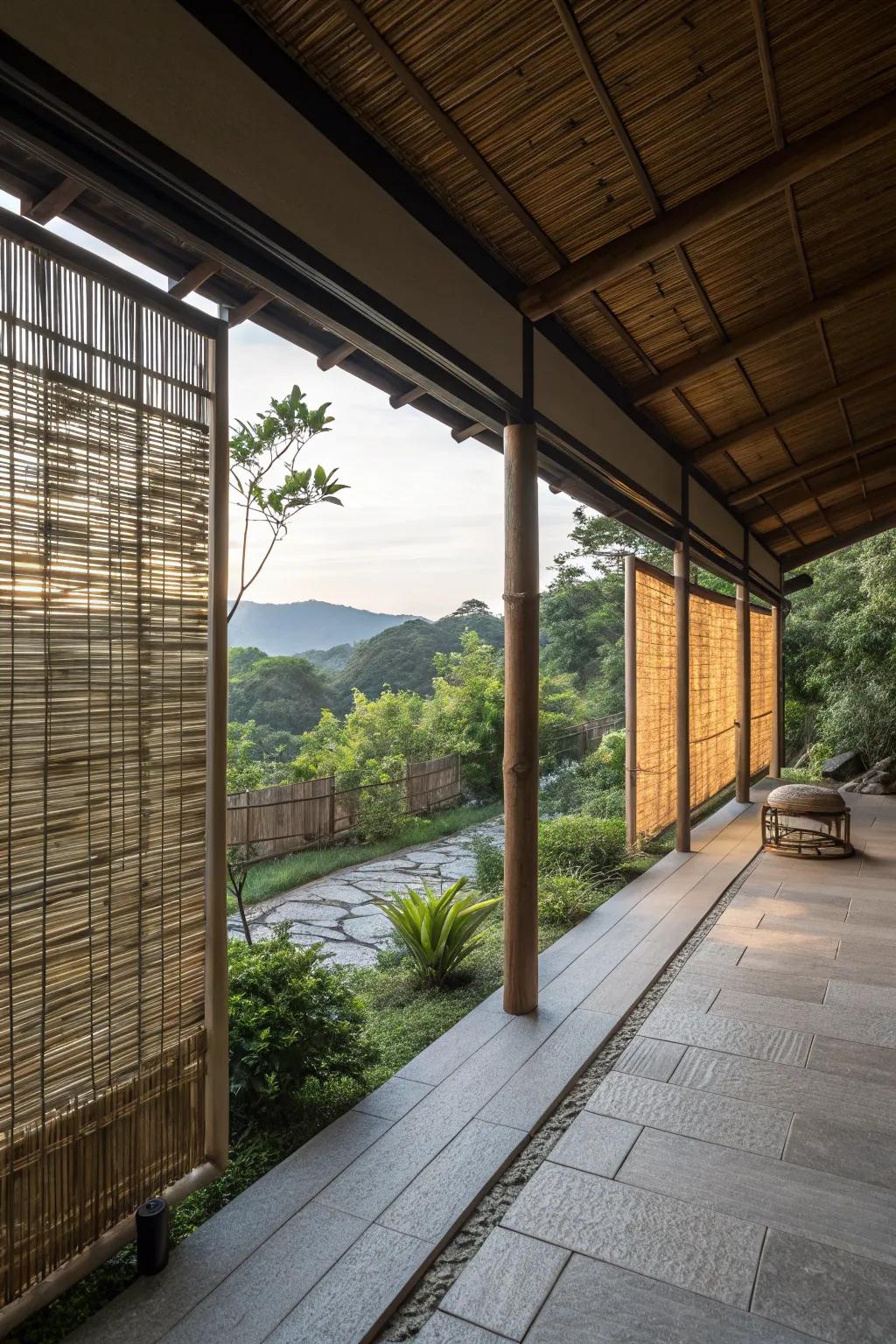 Bamboo screens offer privacy and a tropical feel.