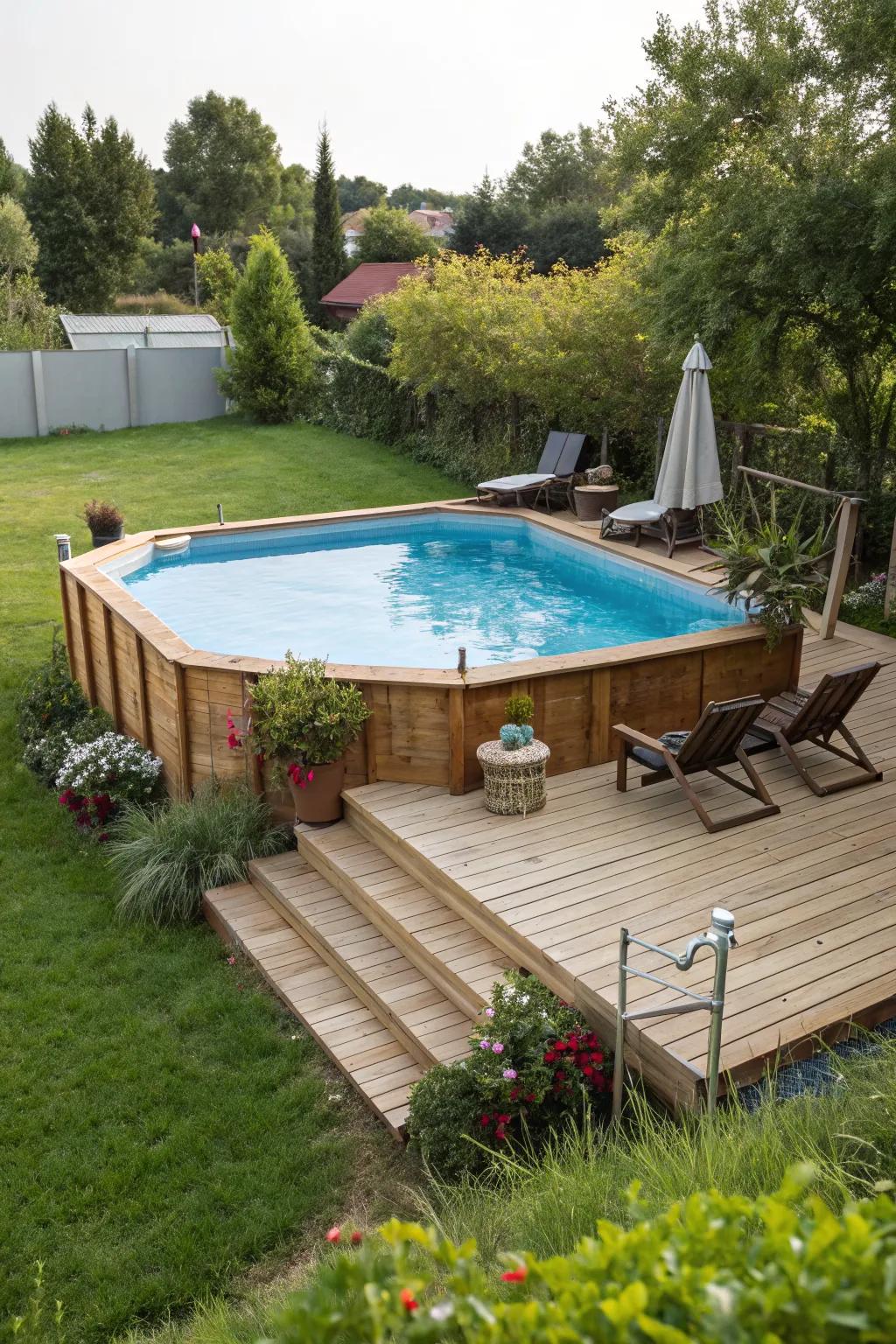 Seamlessly integrate your pool with a wooden deck.
