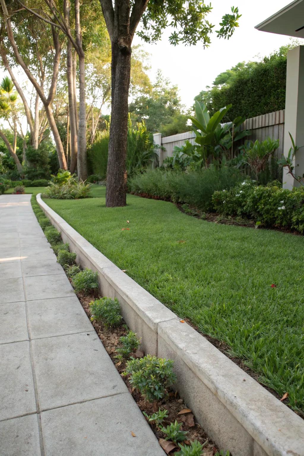 Concrete or brick edging gives a polished and tidy appearance to property lines.