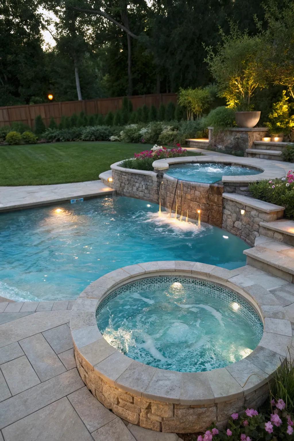 Relax and rejuvenate with an integrated spa in your pool.