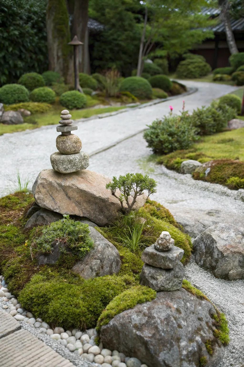 Natural rock arrangements add grounding and beauty to your garden.