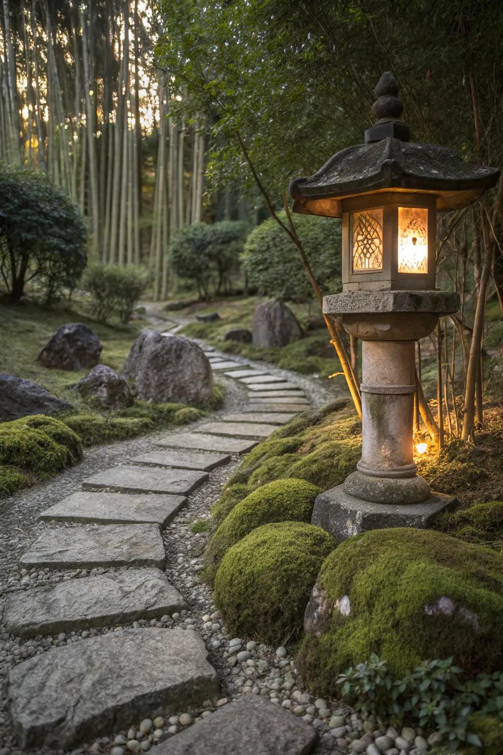 Stone lanterns bring an authentic touch to the garden.