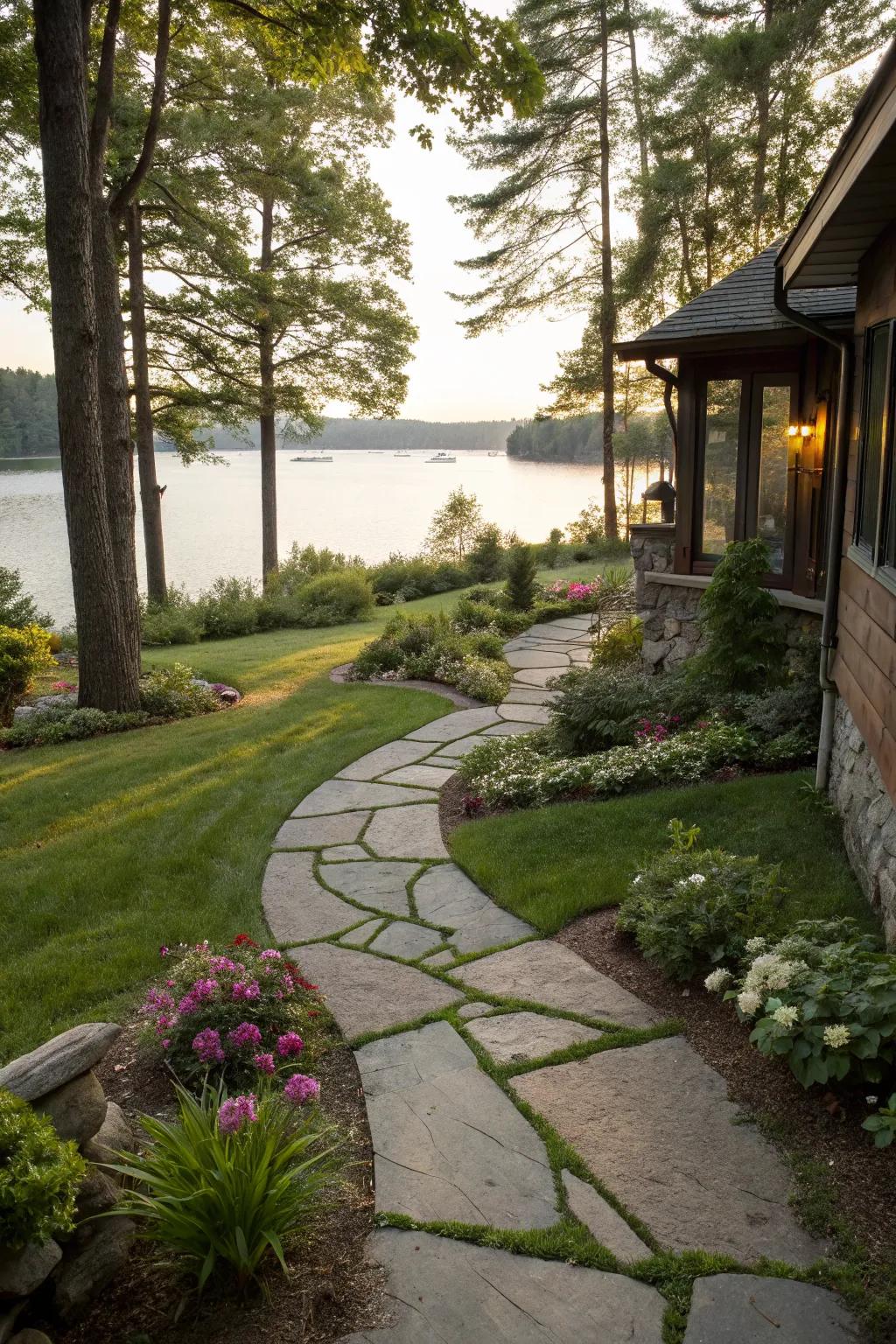 Enhance your backyard's charm with hardscaping that complements the natural setting.