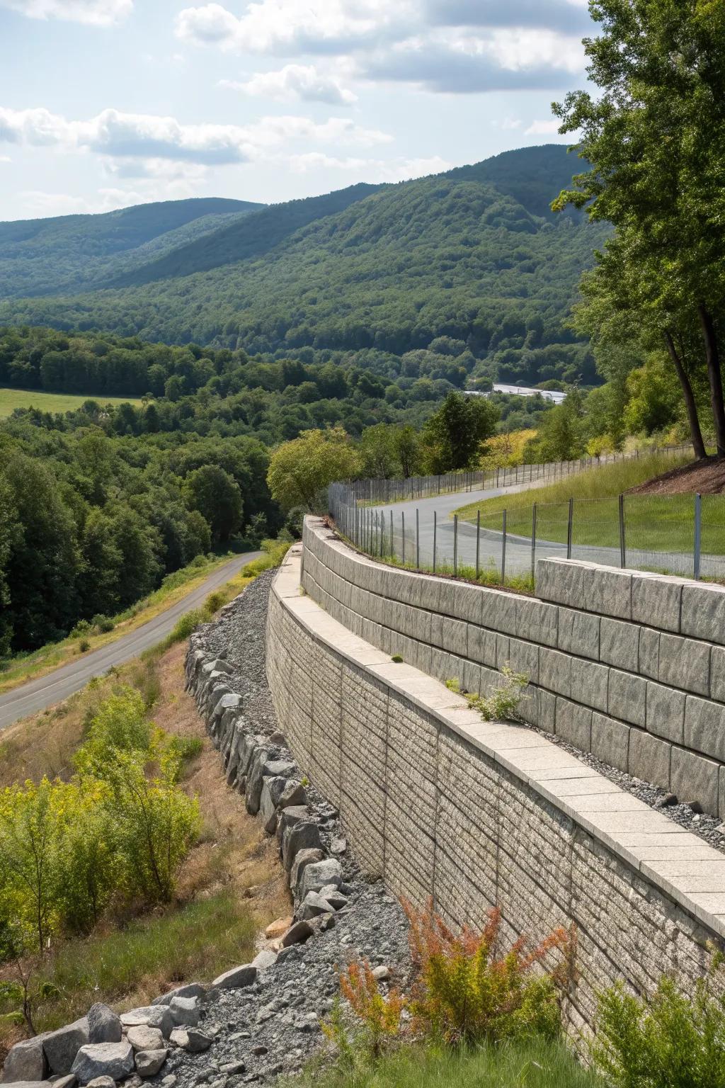 A retaining wall that marries functionality with elegance, effectively controlling erosion.