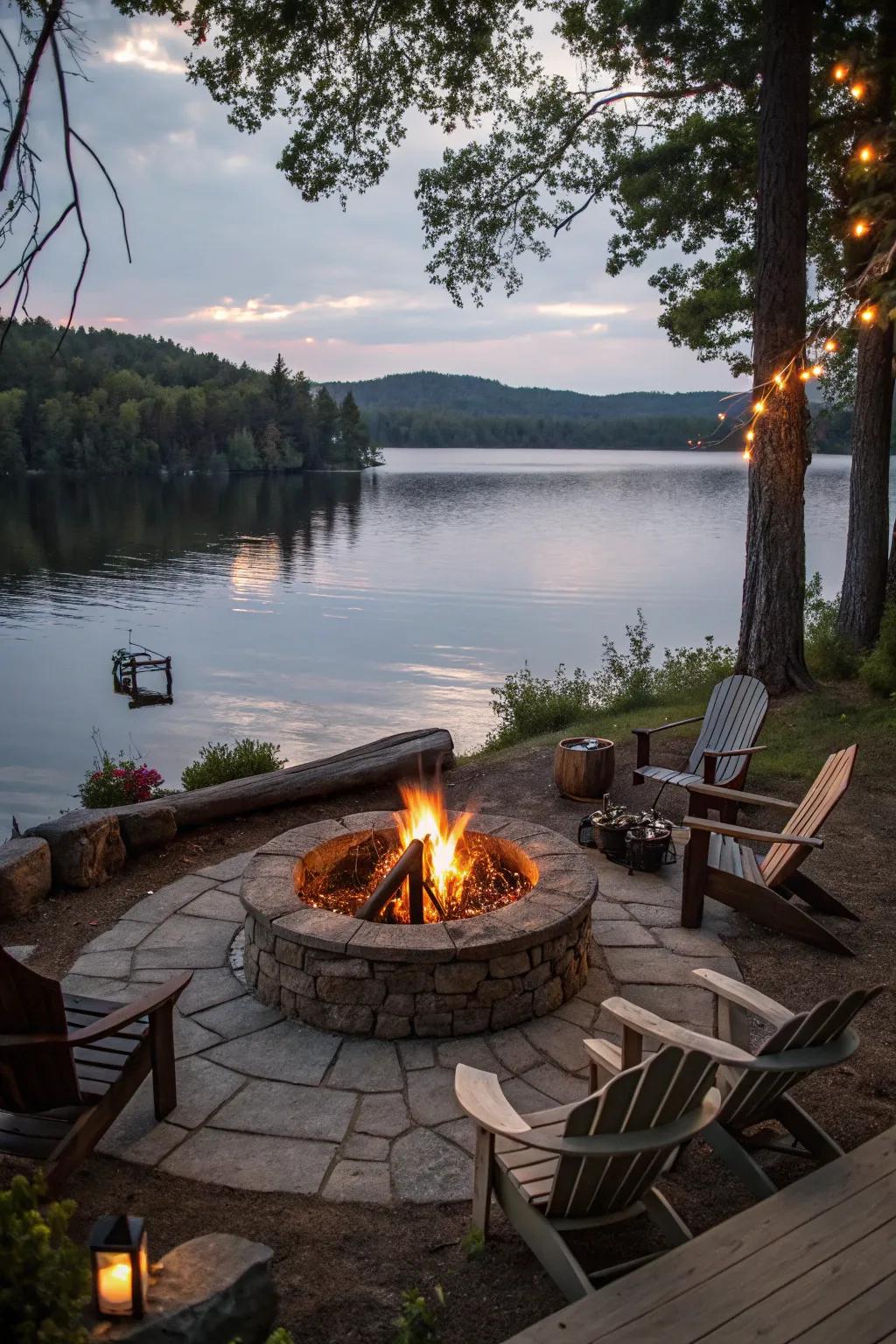 A welcoming fire pit perfect for lakeside gatherings.