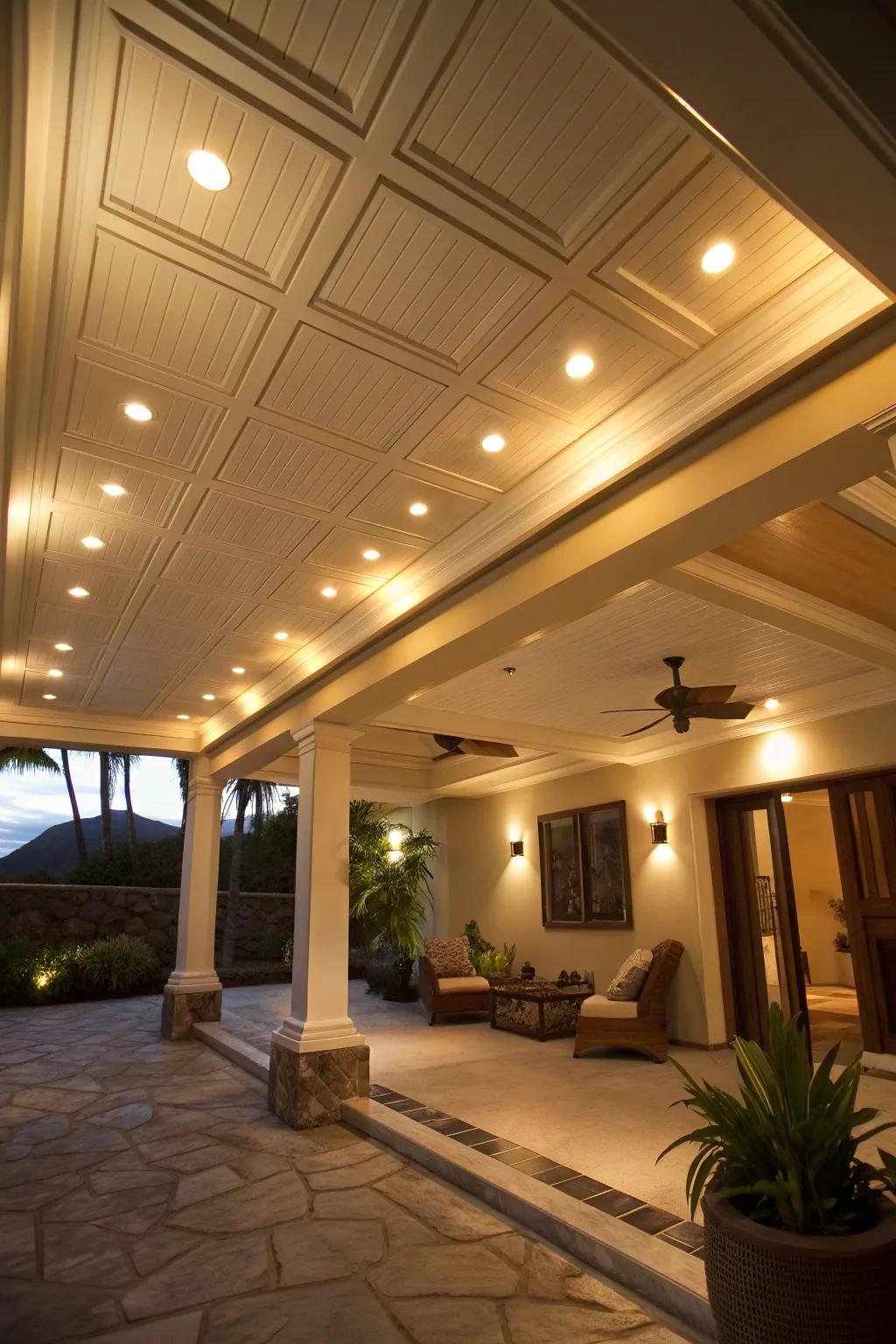 Recessed lighting keeps the focus on your lanai's natural beauty.