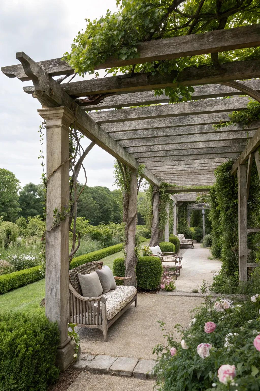 A charming pergola offering shade and style in the garden.