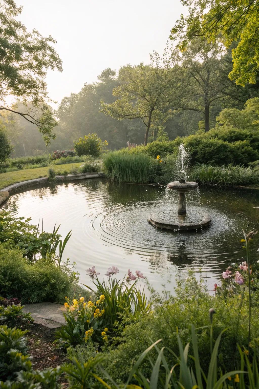 A serene water feature that adds tranquility to the garden.