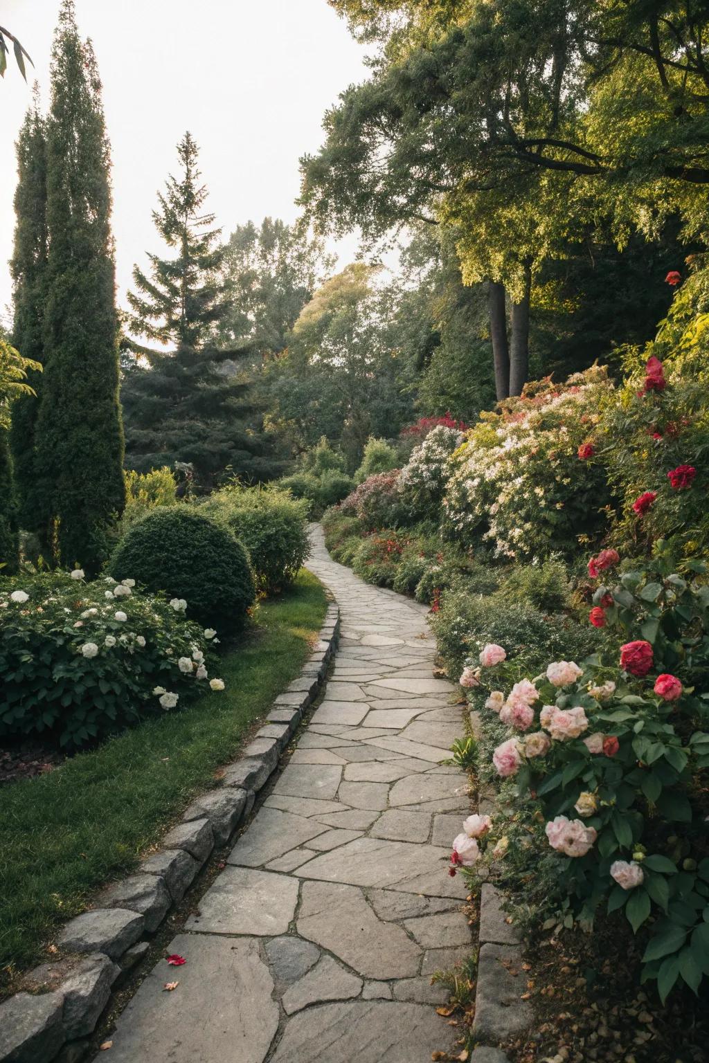 Elegant stone accents along garden pathways.