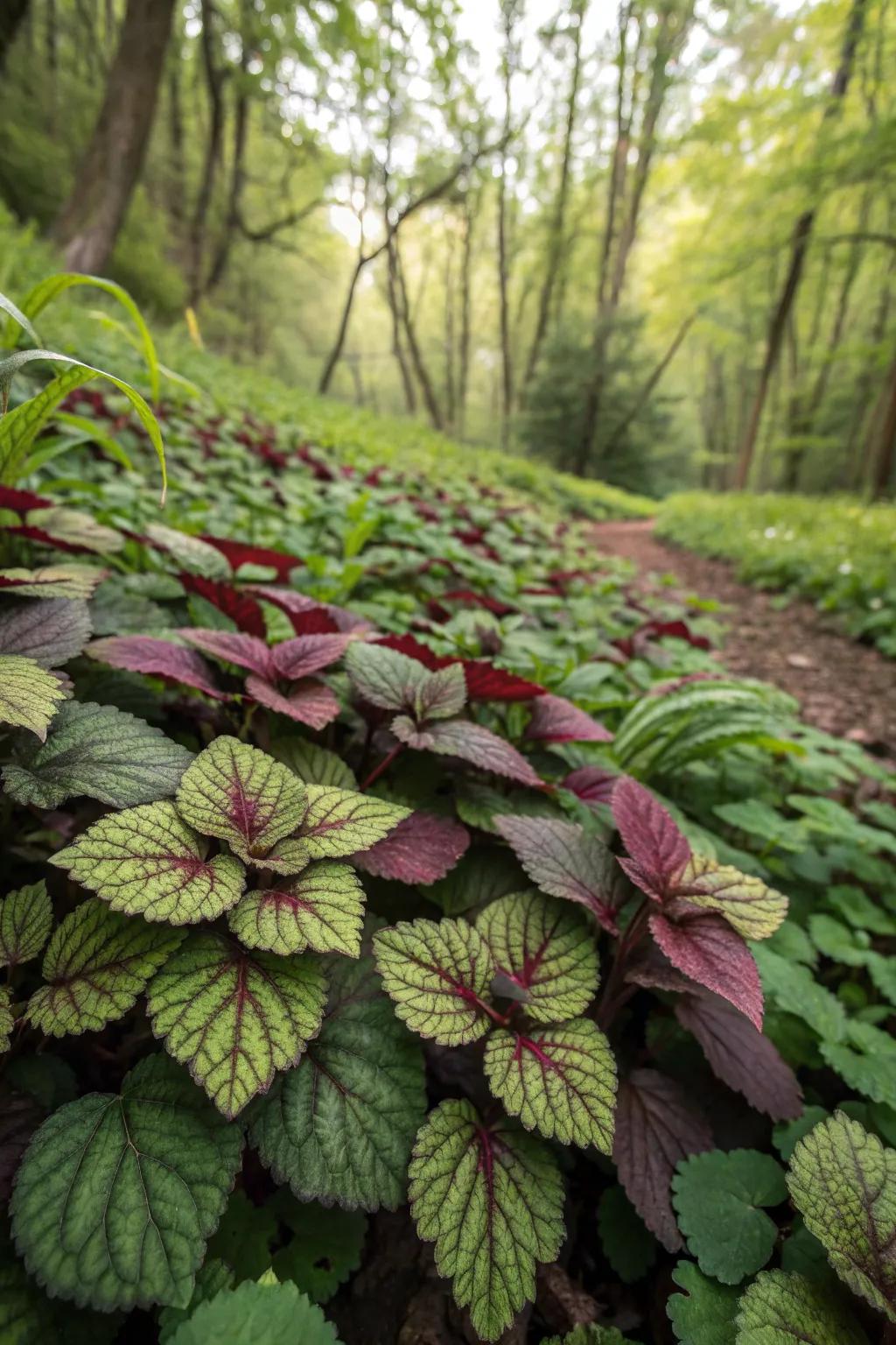 Bugleweed offers a dramatic and colorful ground cover.