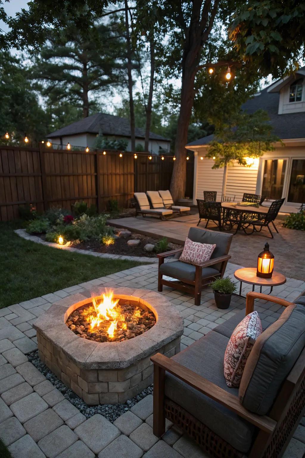 A cozy fire pit creating a warm ambiance for evening gatherings.