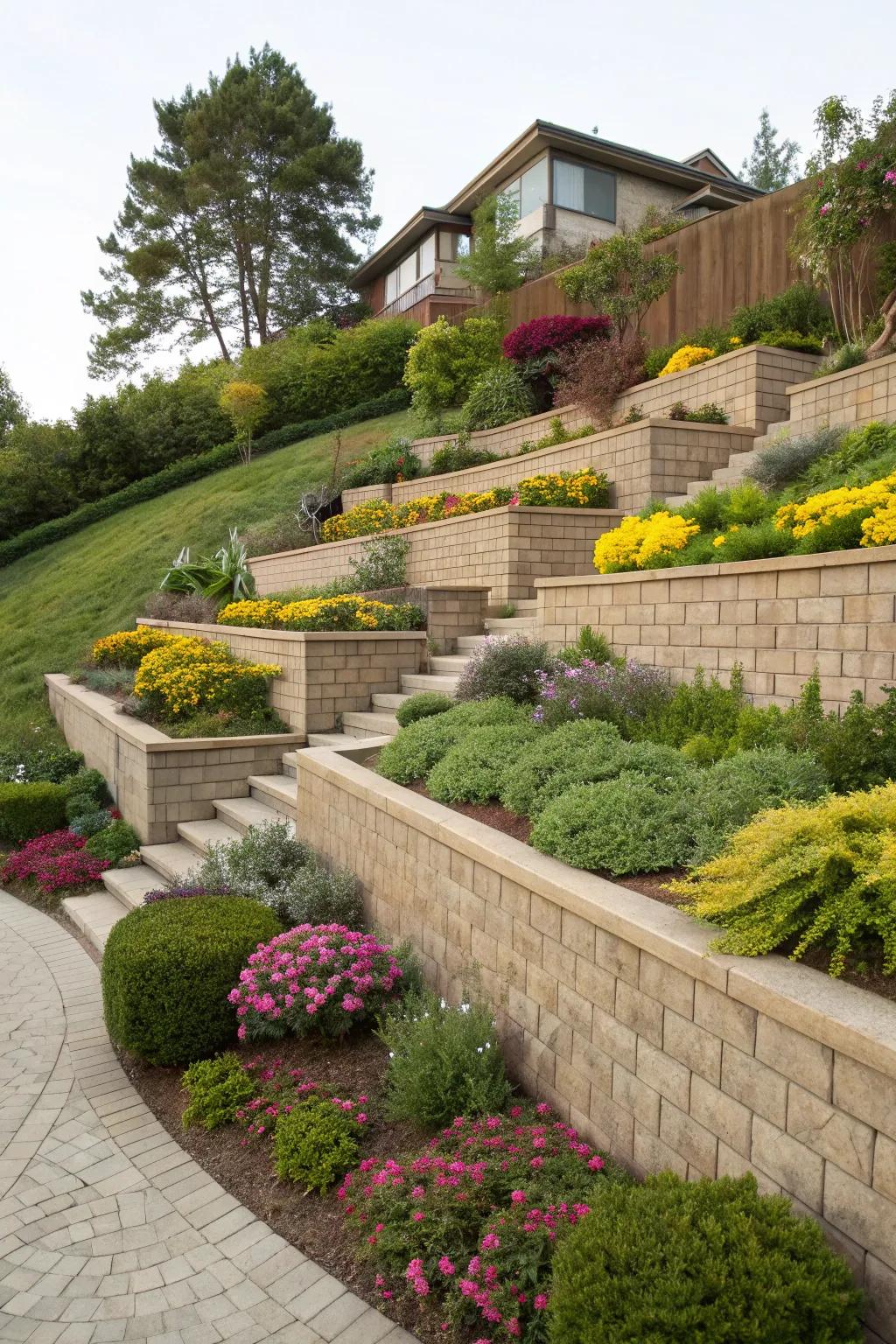 Terracing transforms slopes into stunning garden features.