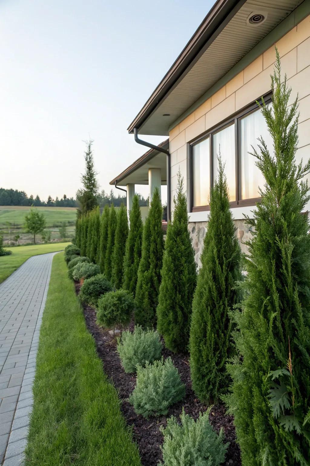 Evergreens offer consistent color and texture throughout the year.