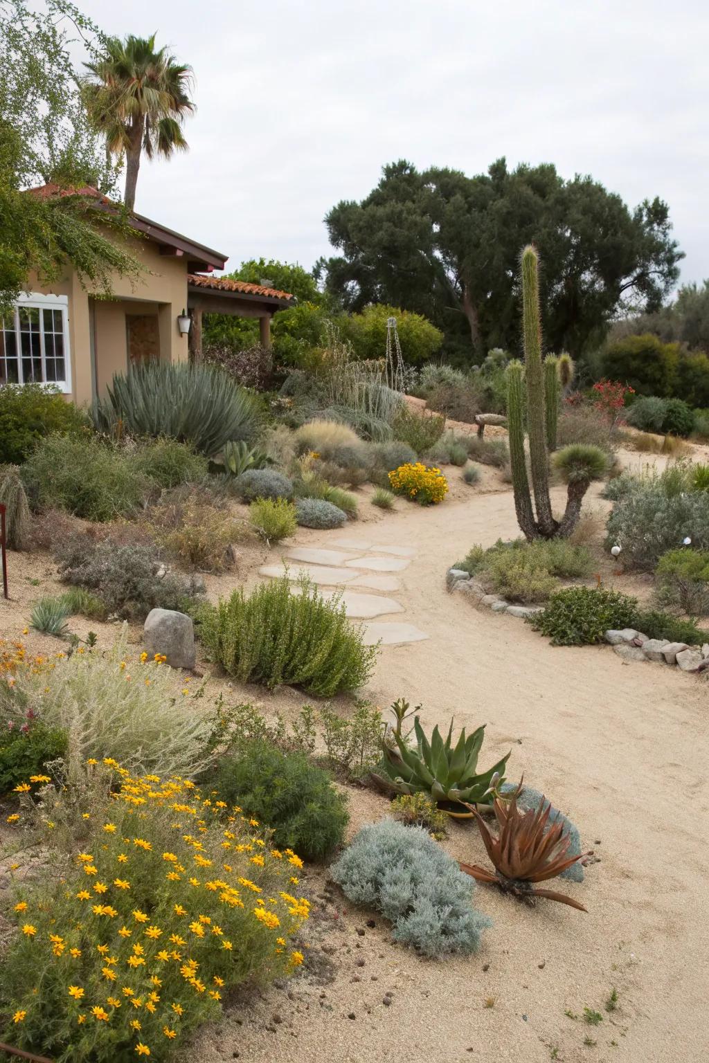 Low-water designs are perfect for sandy soil gardens.