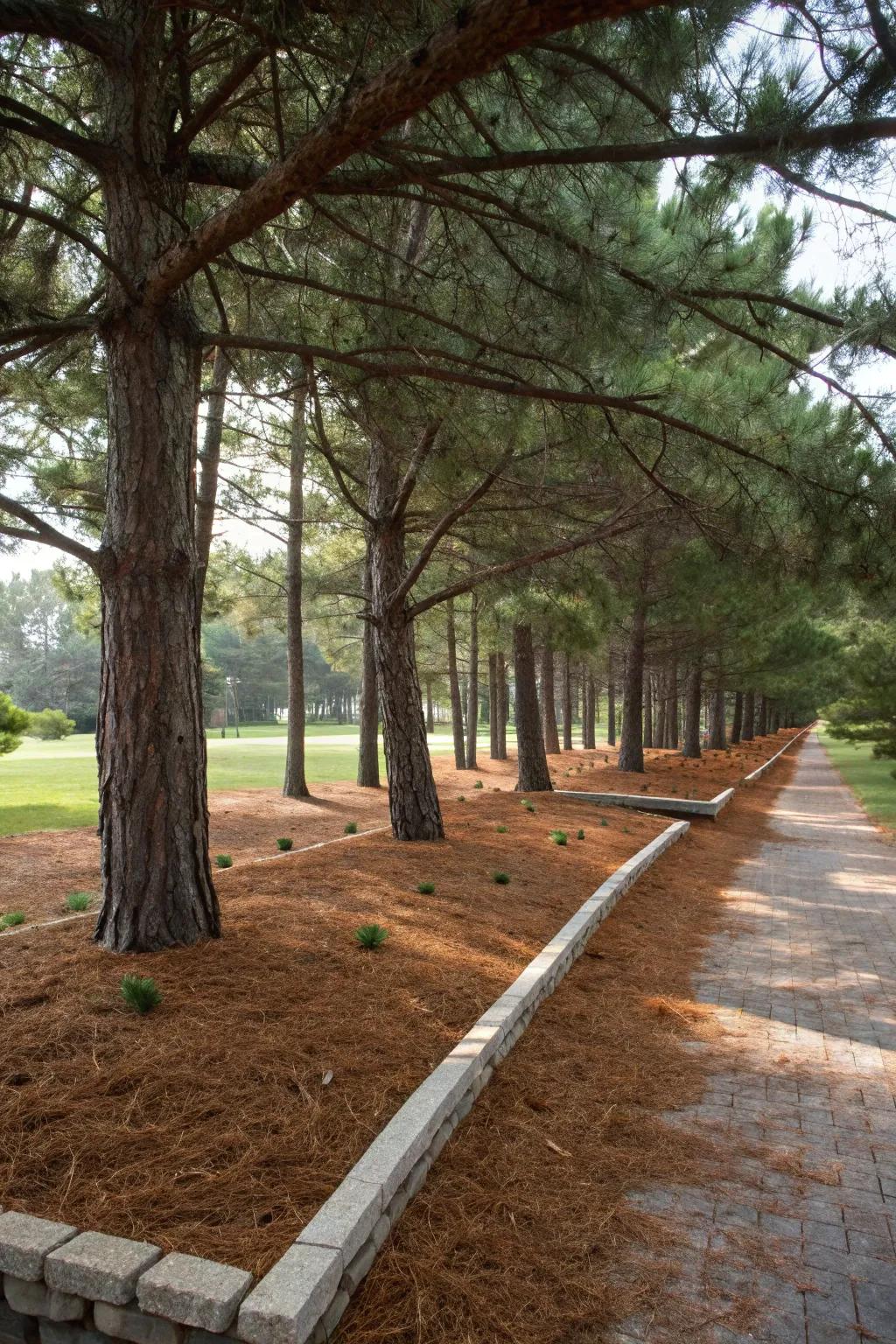 Mulch enhances the landscape's aesthetic and health.