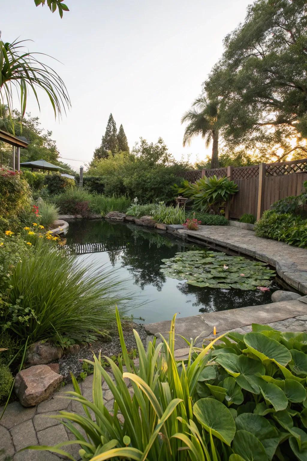 A water feature like a pond brings tranquility and attracts wildlife.