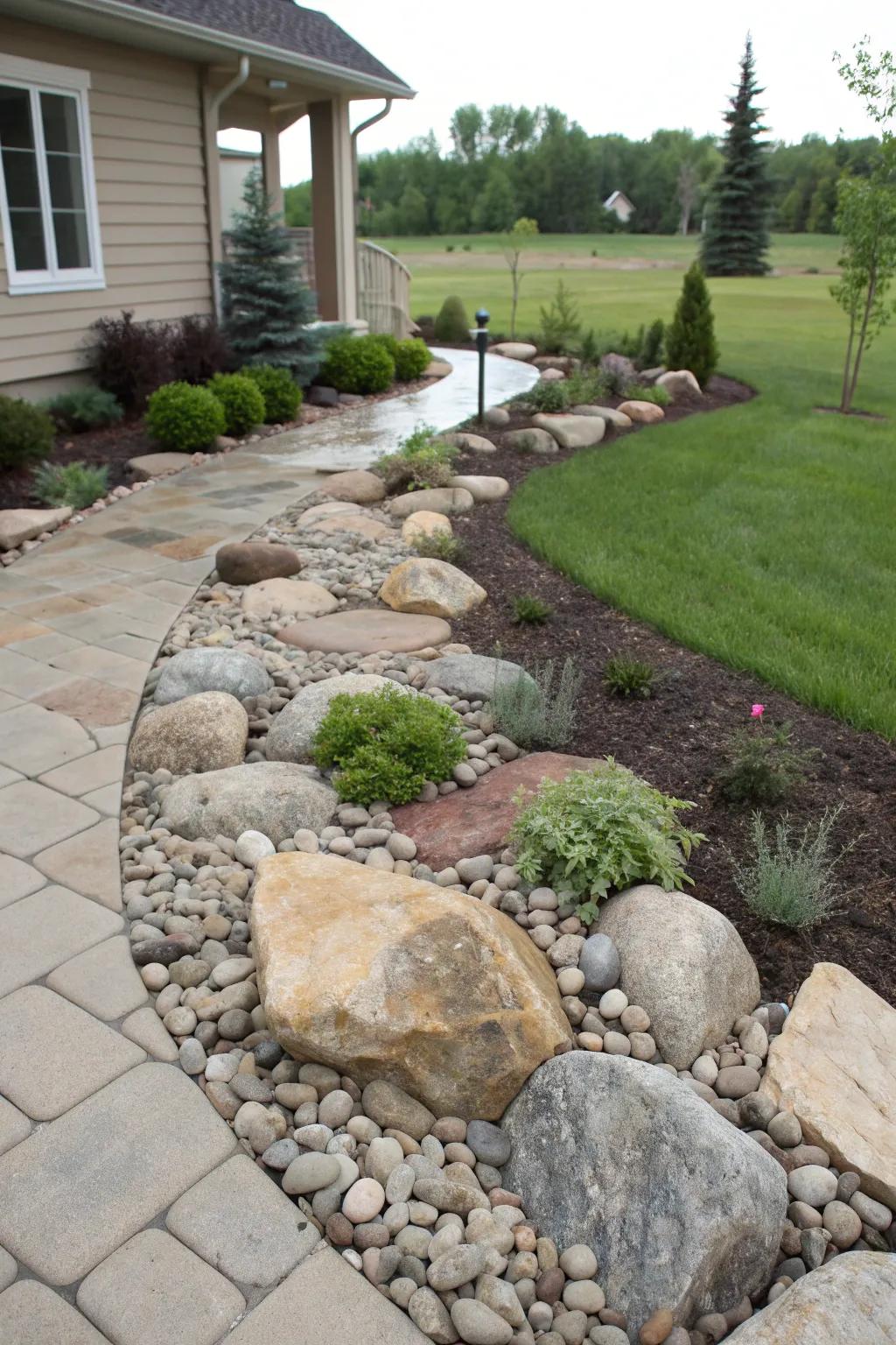 Natural stone elements bring texture and interest to your yard.