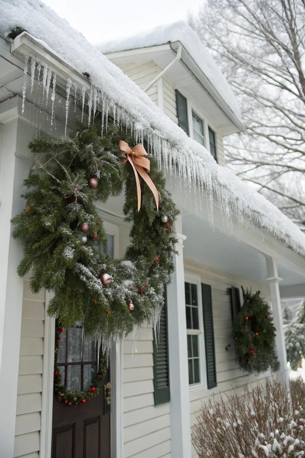 Frosted greenery brings the essence of a winter wonderland to your door.