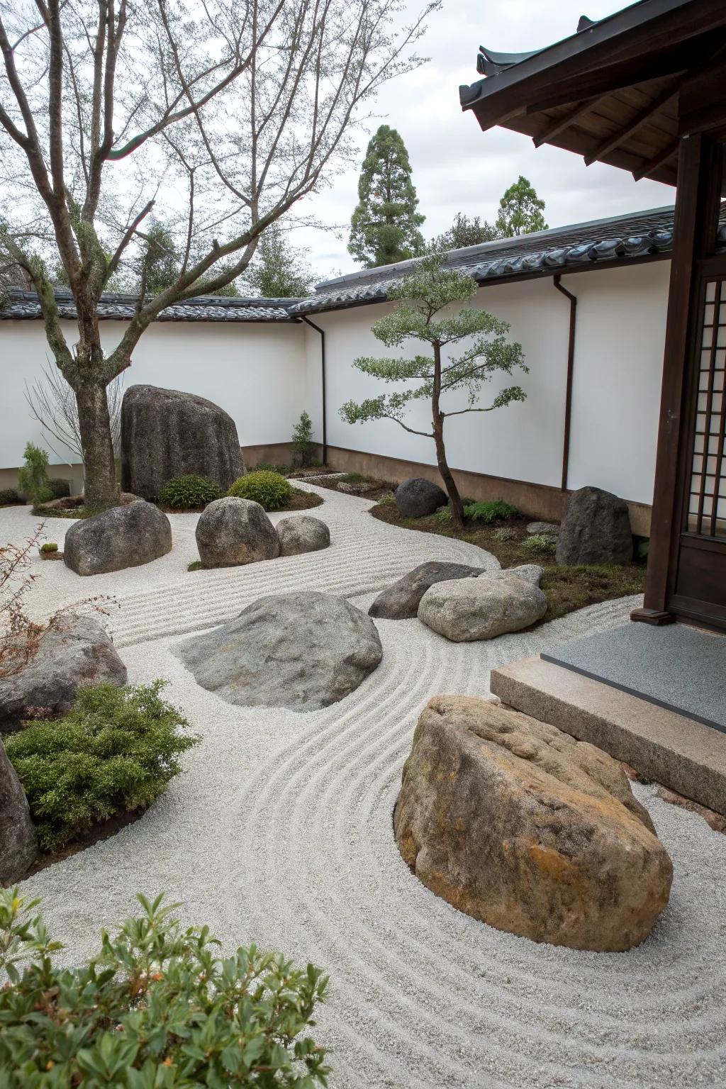 A tranquil Zen garden using large river rocks.