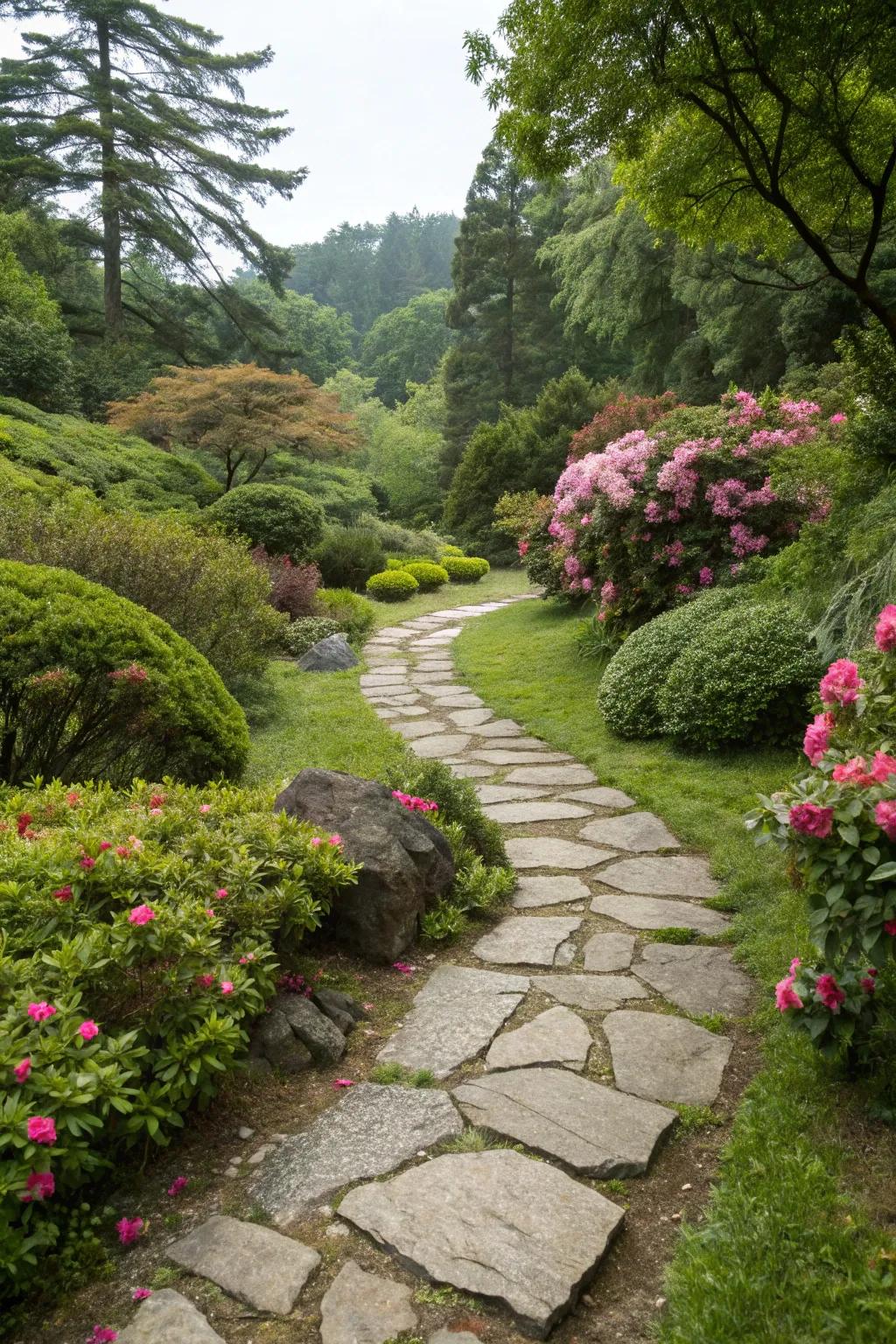 Natural stones create a serene, earthy walkway.