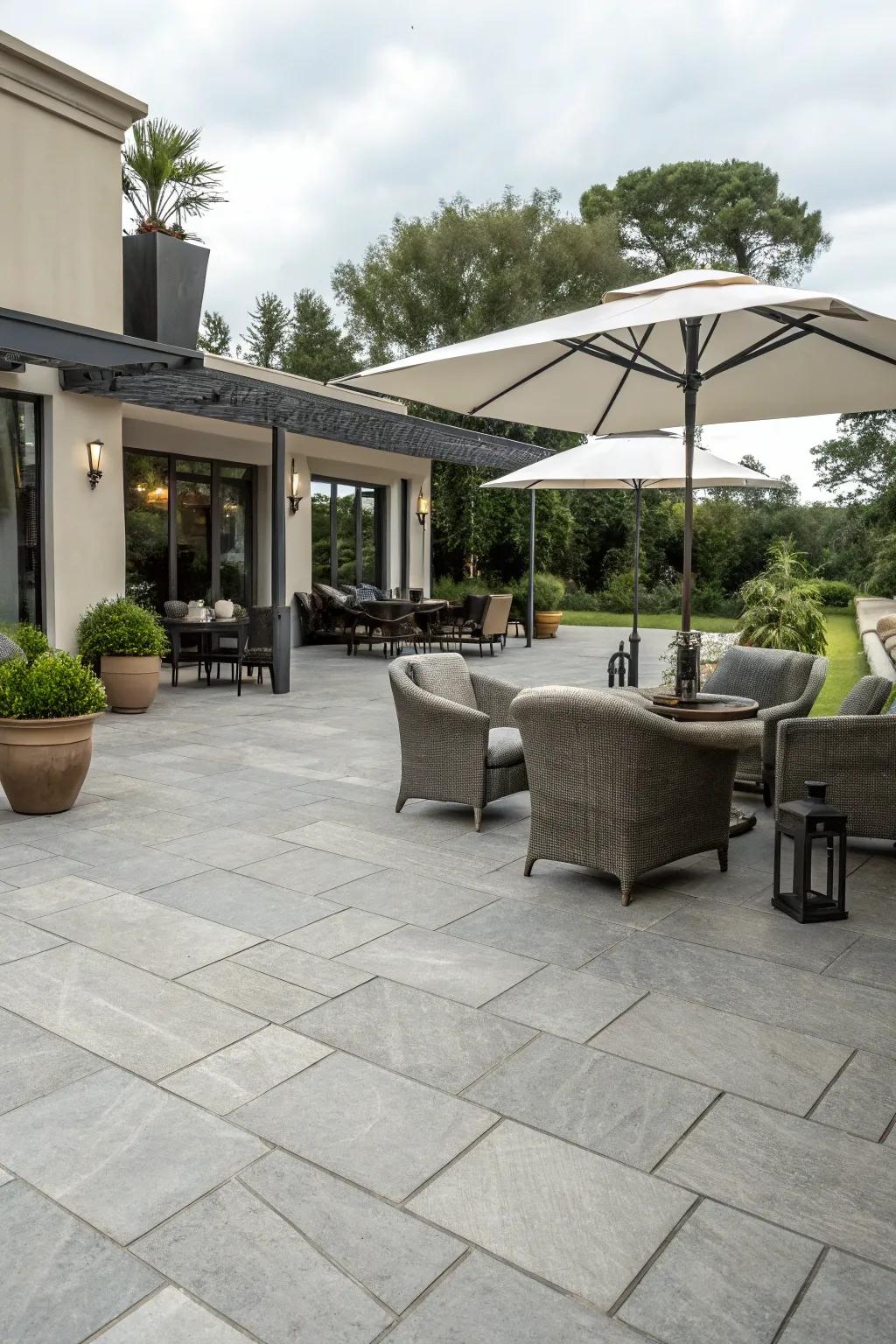 A limestone patio sets the stage for outdoor entertaining.