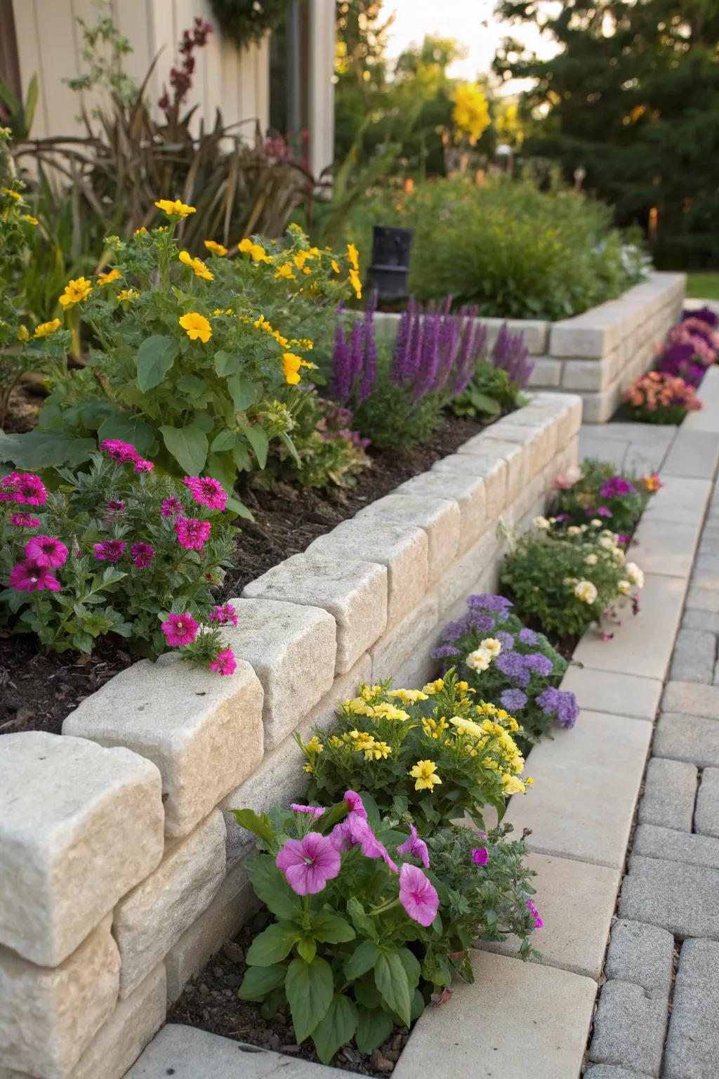 Define garden spaces with limestone edging.